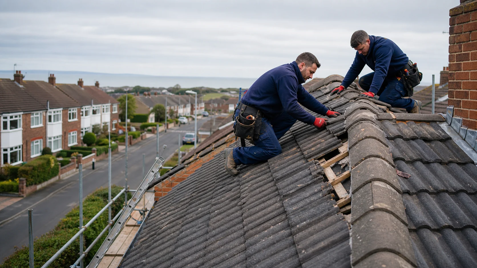 Roofers repairing a tiled roof example